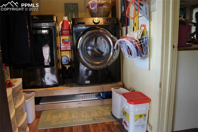 a utility room with dryer and washer