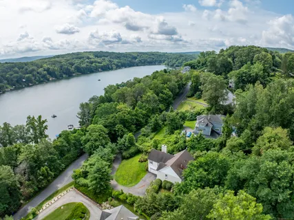 a view of a lake with a yard