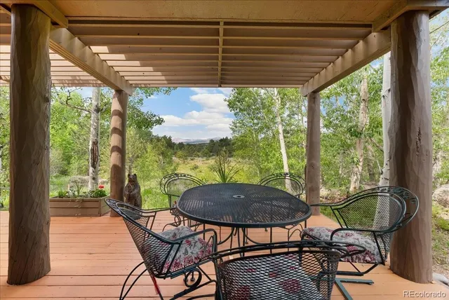 a view of a chairs and table in the patio