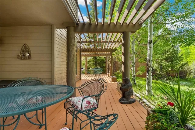 a view of a chairs and table in patio