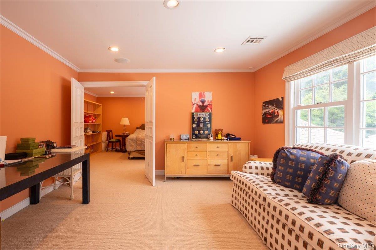 1331 Harbor Road Hewlett, NY 11557 - Photo 28 of 50 Living room featuring ornamental molding, light colored carpet, and recessed lighting