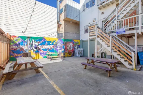 a view of building with seating space