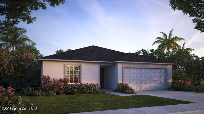 592 Plumbago Road Northwest Palm Bay, FL 32907 - Photo 2 of 20 a front view of a house with a garden and plants