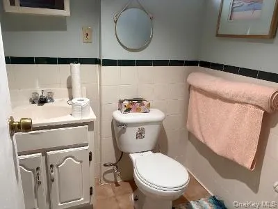 a bathroom with a toilet a sink and a mirror