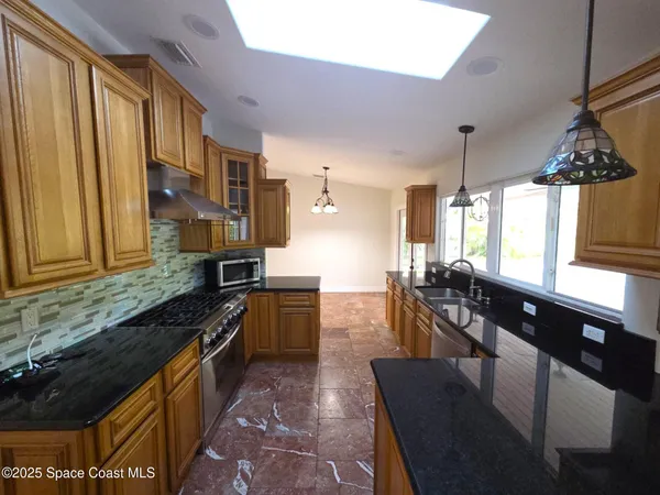 a kitchen with lots of counter top space