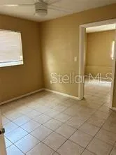 an empty room with a door