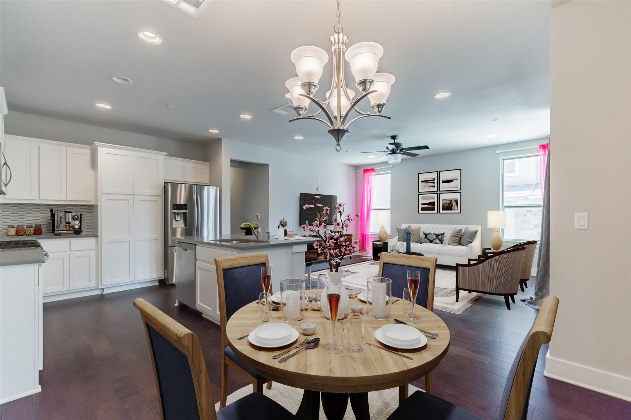 13800 Lyndhurst Street, Unit 221 Austin, TX 78717 - Photo 2 of 40 a view of a dining room with furniture a chandelier and wooden floor
