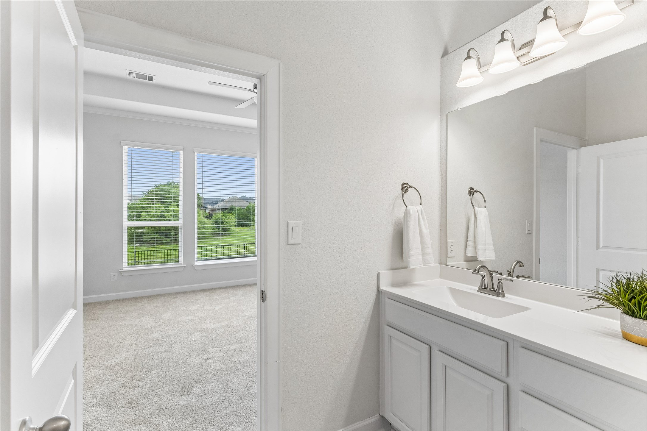 298 Wild Pecan Loop Buda, TX 78610 - Photo 21 of 40 a bathroom with a sink vanity granite tub and a mirror