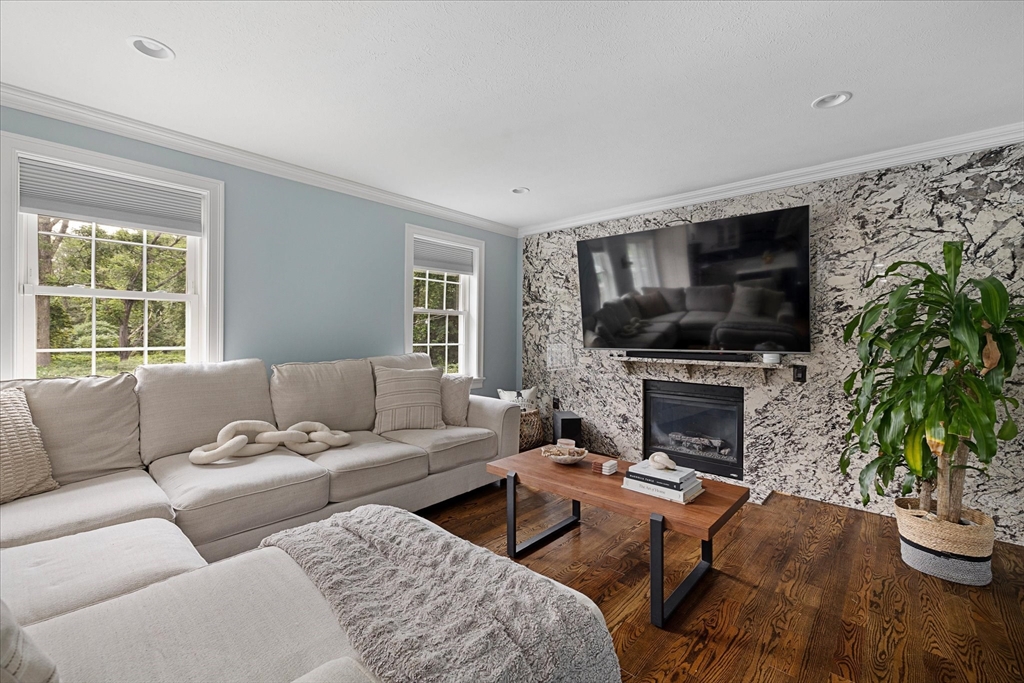 7 Beaman Lane Marlborough, MA 01752 - Photo 14 of 42 a living room with furniture a flat screen tv and a fireplace