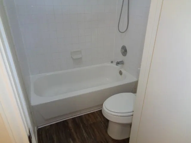 a bathroom with a toilet and a bathtub