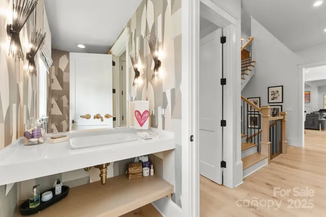 a view of bathroom with dual sinks