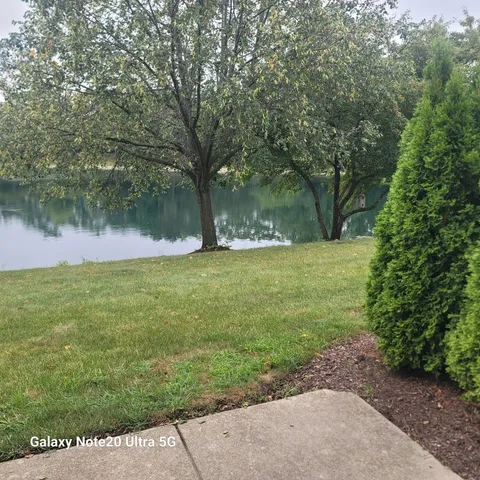 a view of a lake with a park
