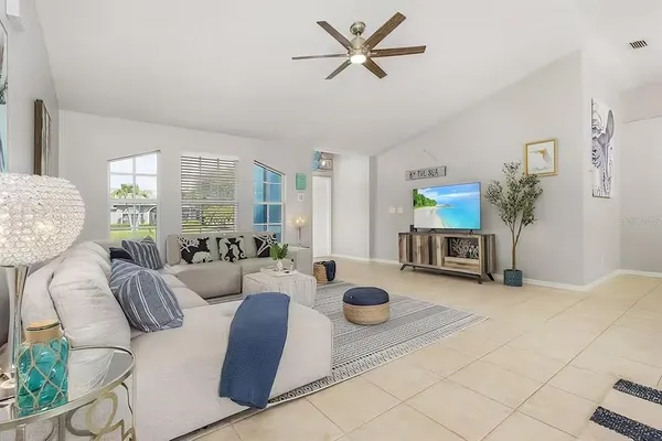 a living room with furniture