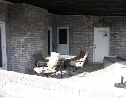 a building outdoor space with patio furniture