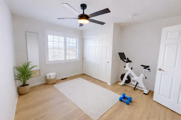a view of a room with racks on the wall