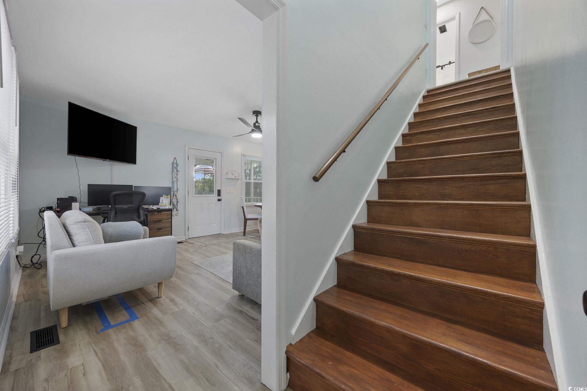 787 Causey Road Murrells Inlet, SC 29576 - Photo 31 of 40 Stairs featuring wood finished floors and ceiling fan