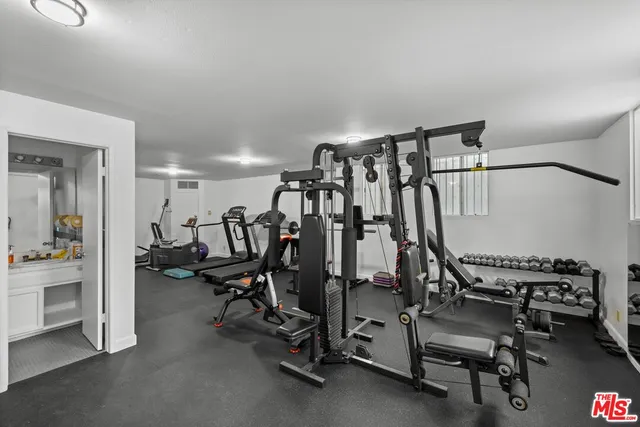a view of a room with gym equipment