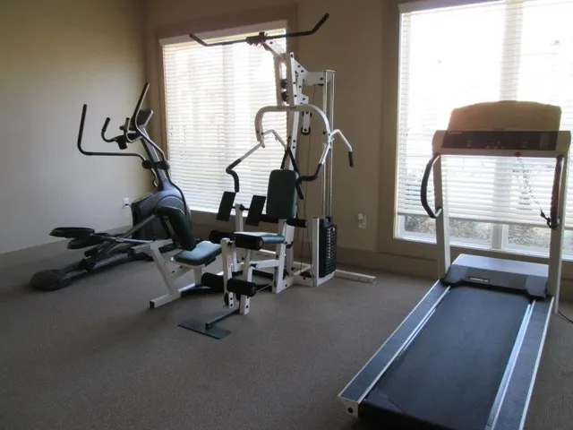 a view of a room with gym equipment
