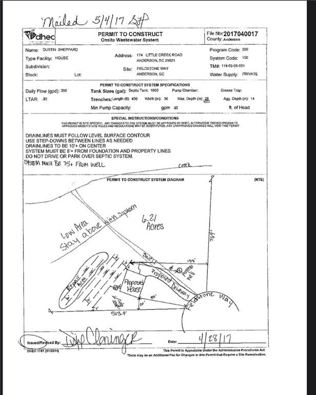 11 Fieldstone Way Anderson, SC 29621 - Photo 4 of 4 Septic Permit