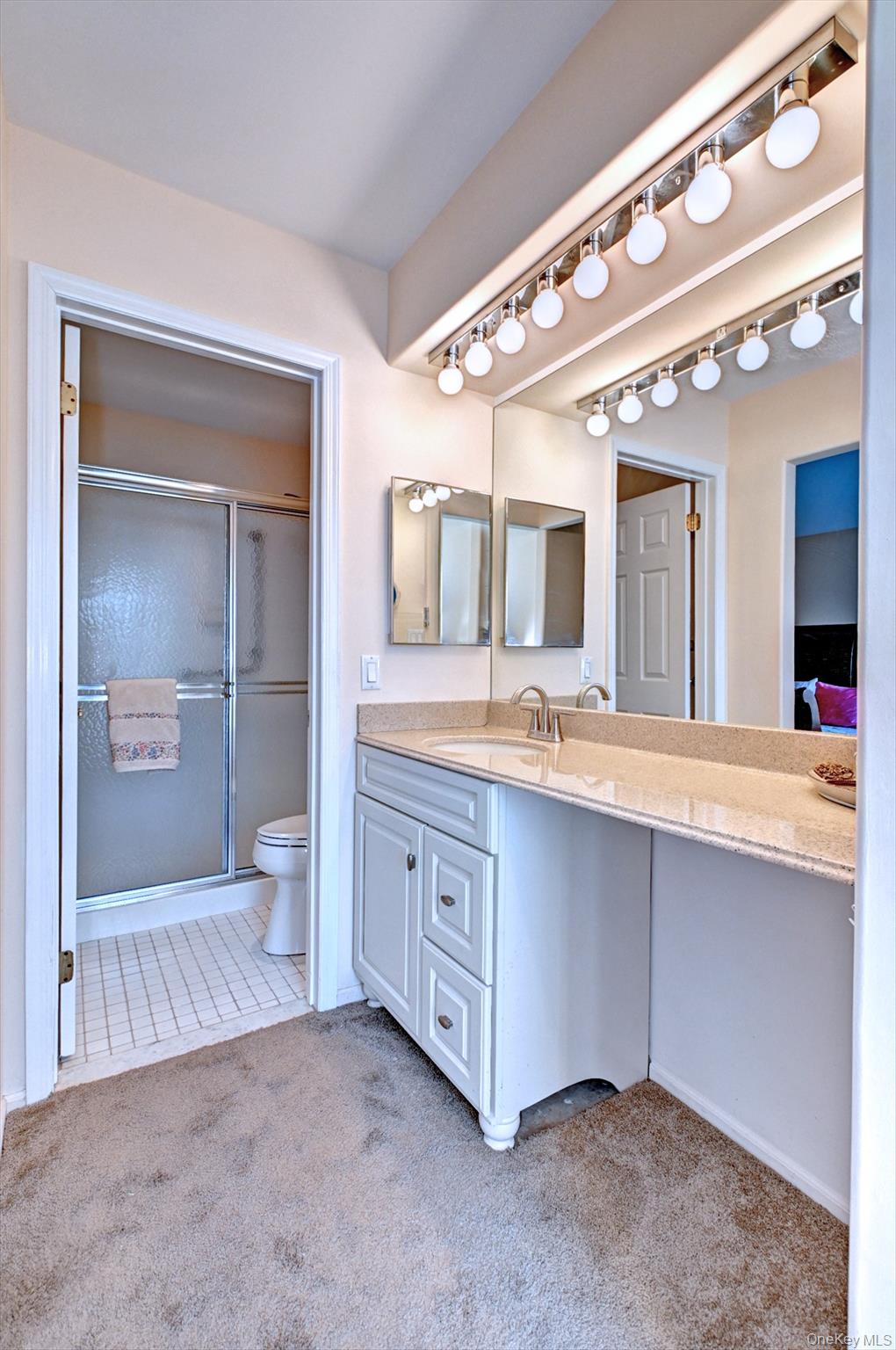 10 Oakdale Court Ridge, NY 11961 - Photo 18 of 41 a spacious bathroom with a granite countertop sink mirror and bathtub