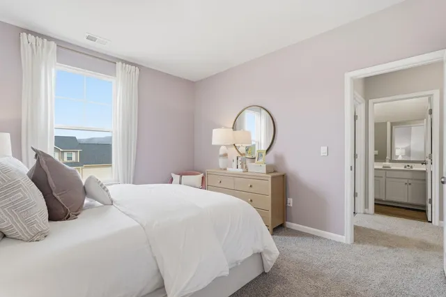 a bedroom with a bed and a dresser