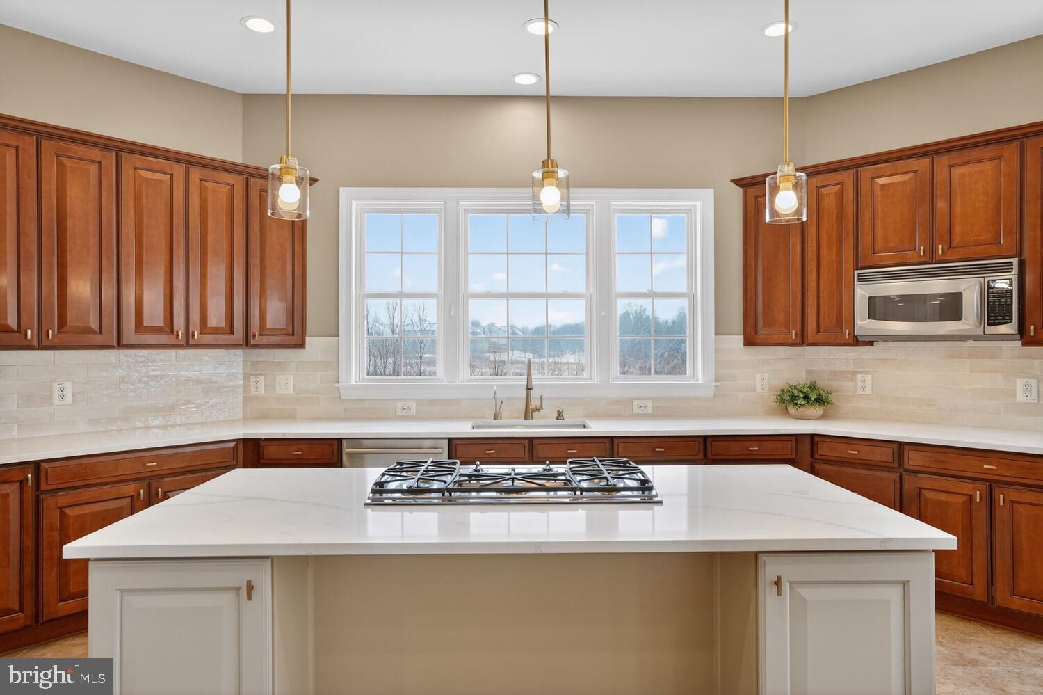 43024 La Riva Drive Ashburn, VA 20148 - Photo 15 of 63 a kitchen with a sink a stove a microwave and wooden cabinets