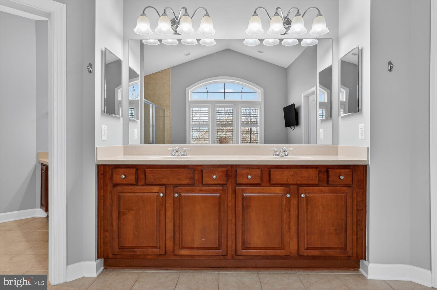 43024 La Riva Drive Ashburn, VA 20148 - Photo 39 of 63 a bathroom with a sink mirror and a shower