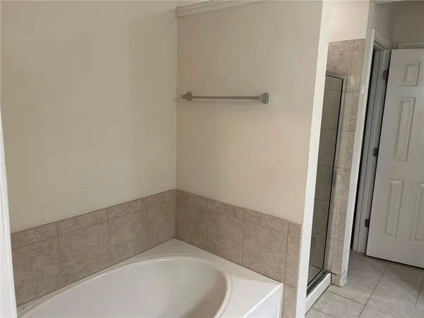 a bathroom with a bathtub