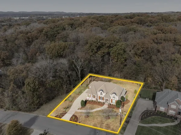 a front view of house with yard and trees