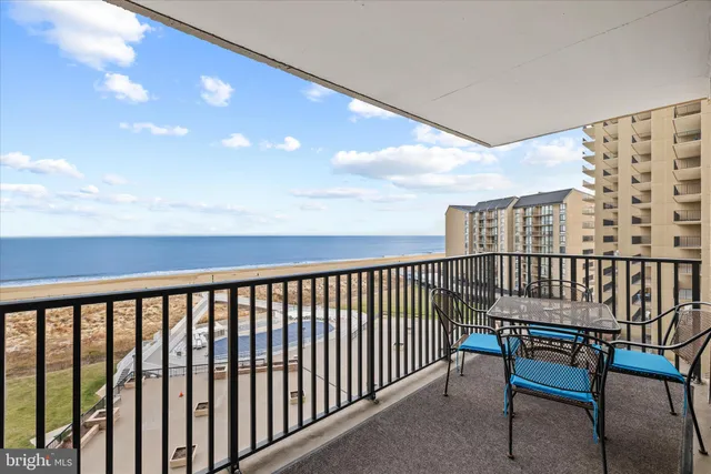 a balcony with a bench