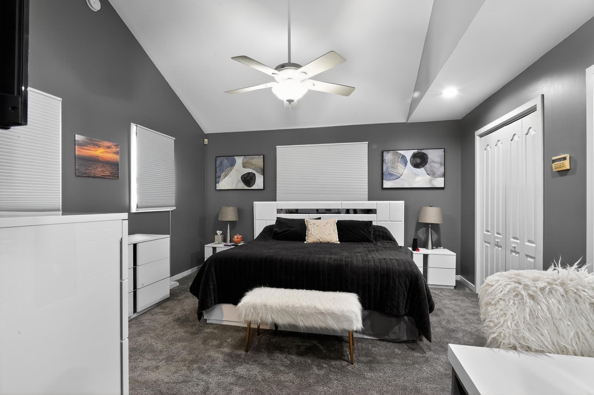 6 Pierces Point Road Cape May Court House, NJ 08210 - Photo 14 of 30 a bedroom with a bed and a chandelier