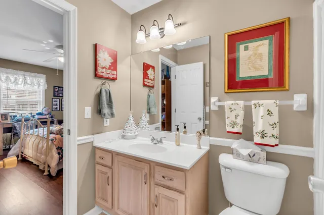 a bedroom with a bed and furniture