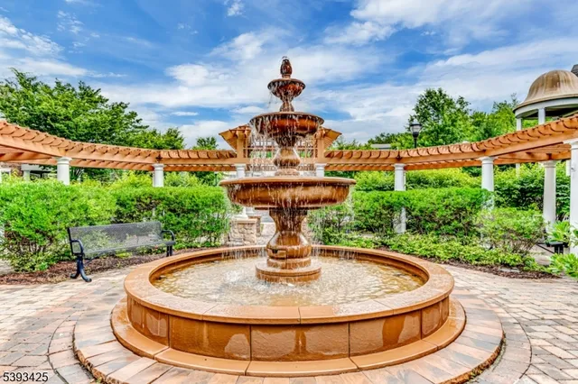 a view of a fountain in the patio