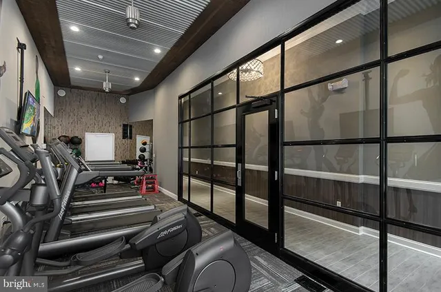 a room with gym equipment