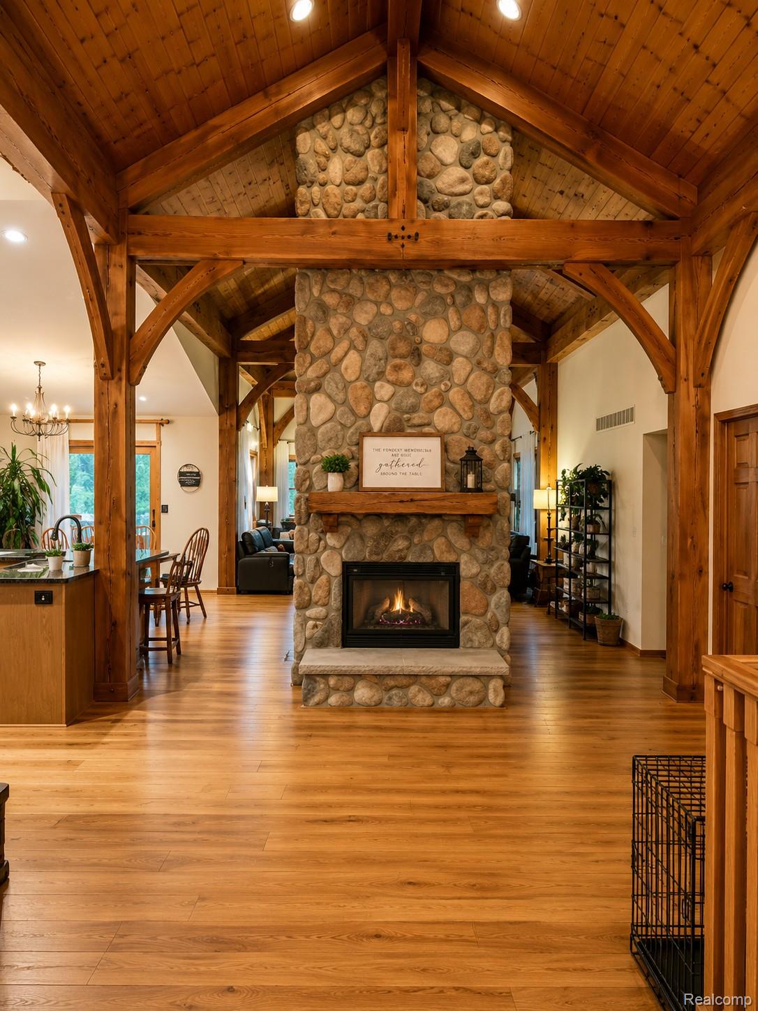 7542 Newberry Road Durand, MI 48429 - Photo 7 of 25 Exposed timber framing with vaulted wood ceilings
