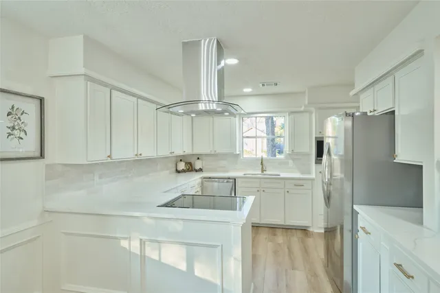 a kitchen with a sink appliances and cabinets