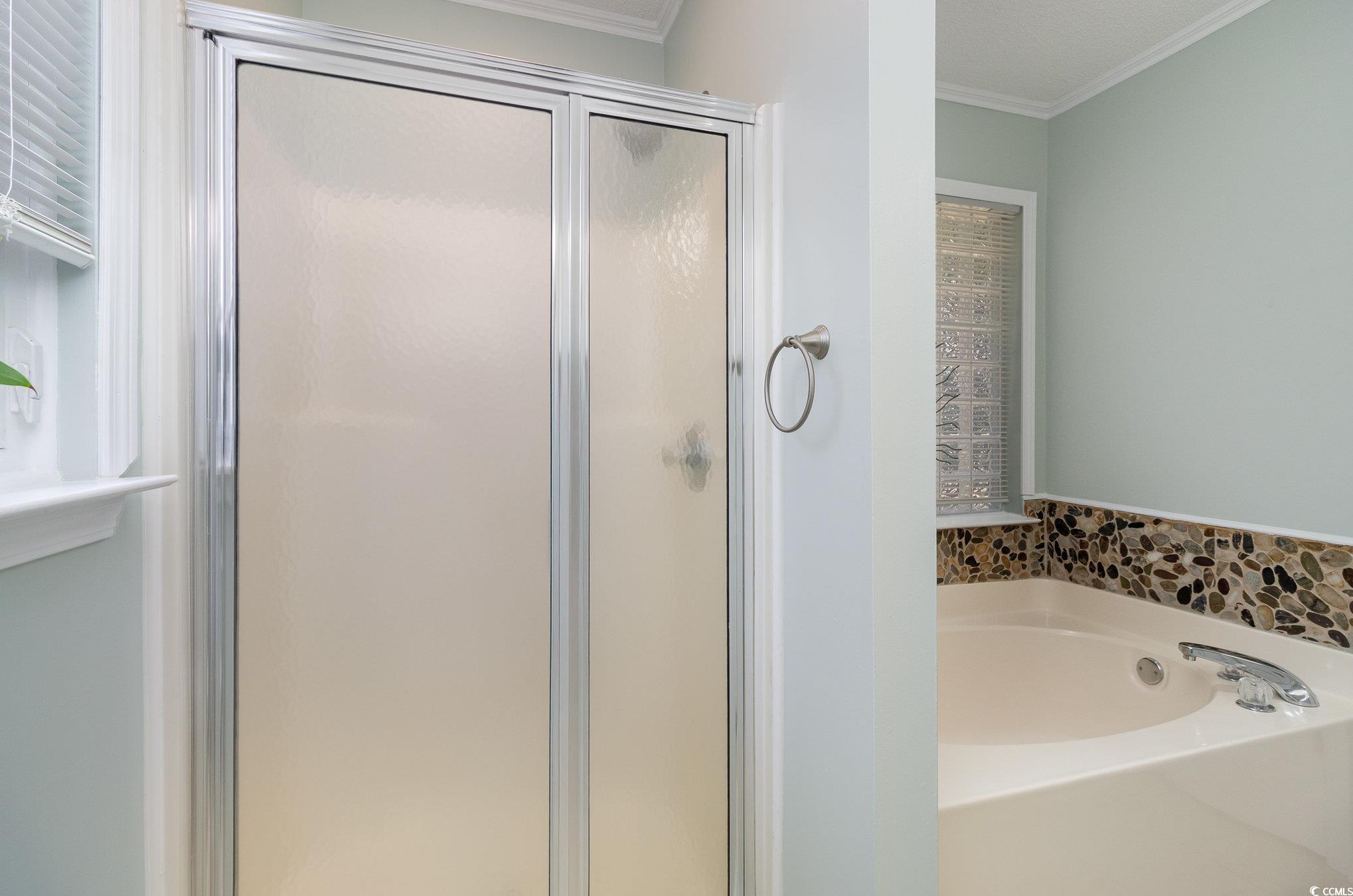 2654 Wild Game Trail Myrtle Beach, SC 29588 - Photo 18 of 37 Bathroom with a shower stall, a garden tub, and cr