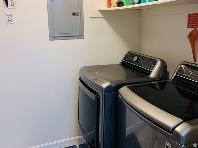 8198 North Cedar Springs Road, Unit 5 Eagle Mountain, UT 84005 - Photo 20 of 30 Laundry room with electric panel and separate washer and dryer