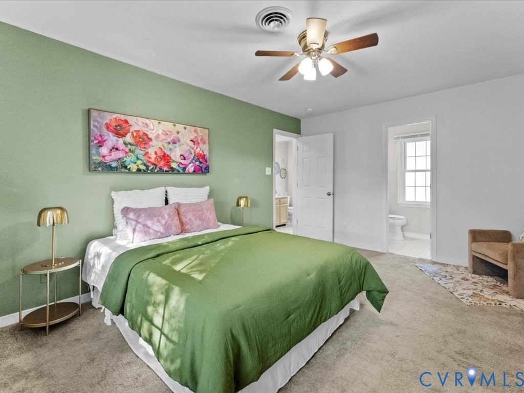5216 Reids Pointe Road Glen Allen, VA 23060 - Photo 20 of 38 Bedroom with carpet floors, a ceiling fan, and ens