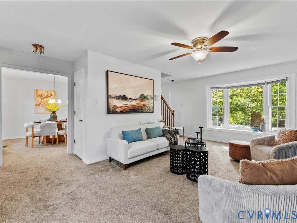 5216 Reids Pointe Road Glen Allen, VA 23060 - Photo 3 of 38 Living area featuring light carpet, ceiling fan, a
