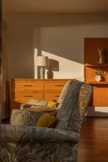 a view of a couch in a bed