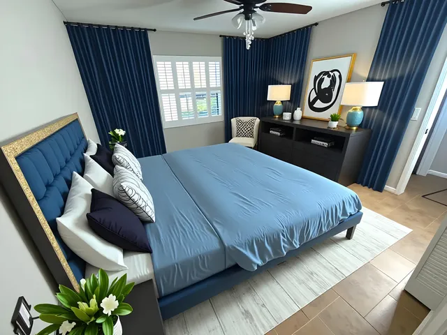 a bed sitting in a bedroom next to a window