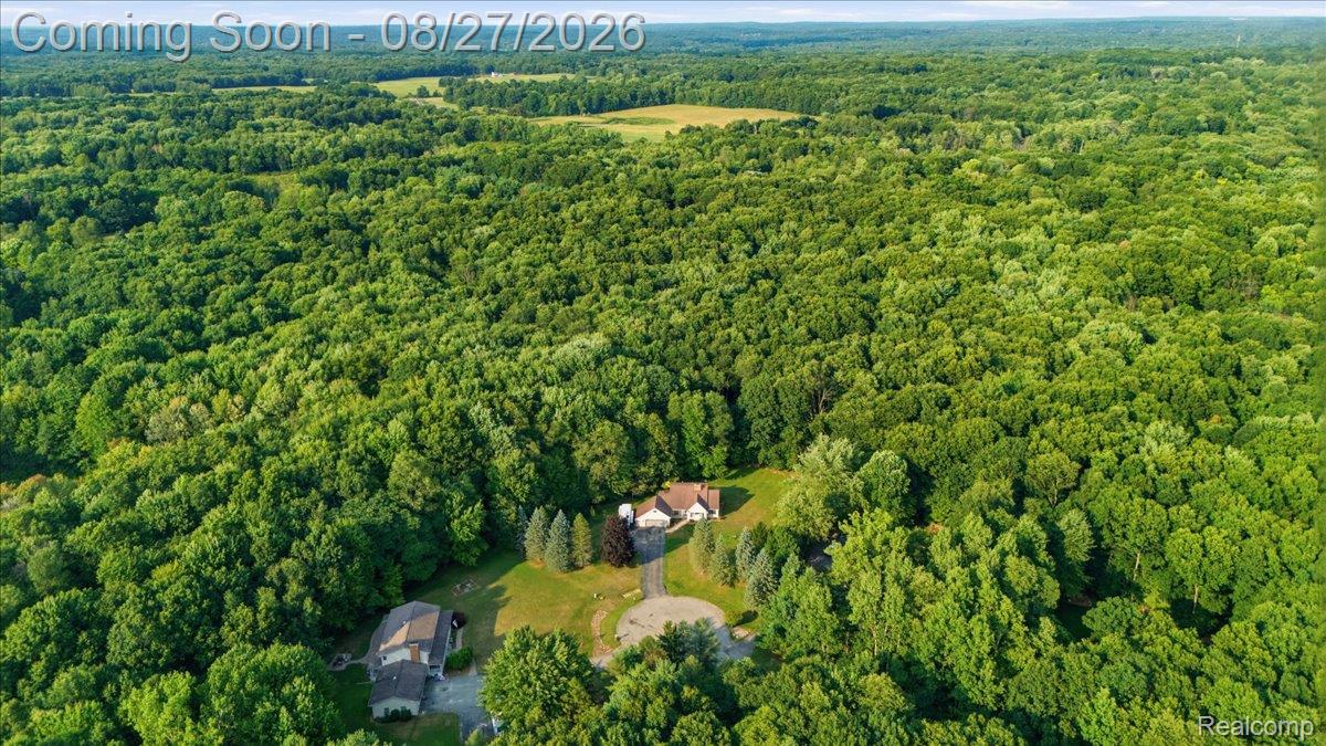 10100 Springtime Circle Clarkston, MI 48348 - Photo 3 of 73 Expansive wooded acreage featuring a single-story residence with a dark roof and light siding, surrounded by mature trees