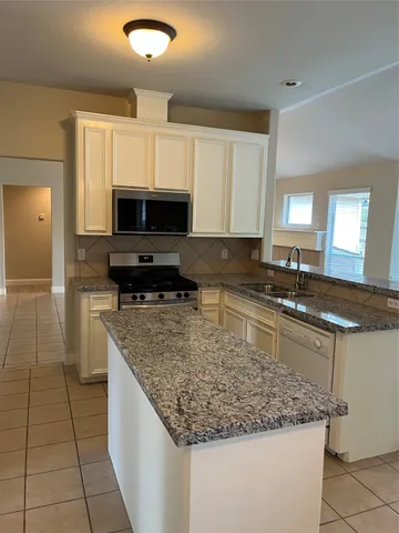 a kitchen with a sink a counter top space cabinets and stainless steel appliances