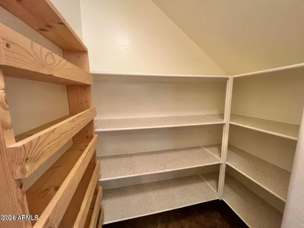 a view of walk in closet with empty racks