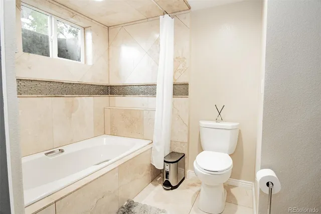 a bathroom with a toilet and a bathtub