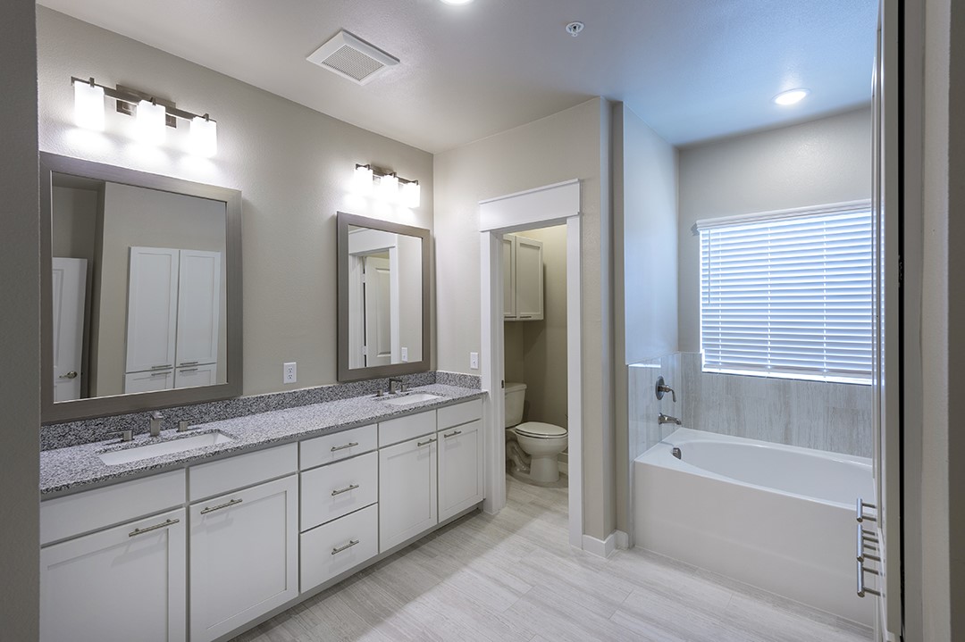 1724 Partnership Way, Unit 2102 Katy, TX 77449 - Photo 23 of 33 a bathroom with a tub a sink double vanity and a mirror