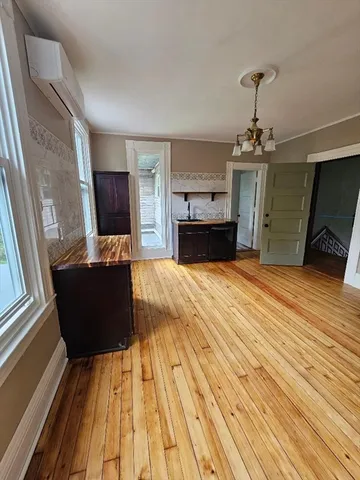 a wooden door with shower