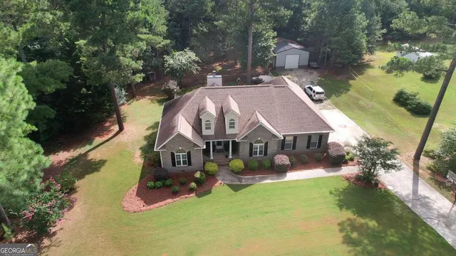 an aerial view of a house