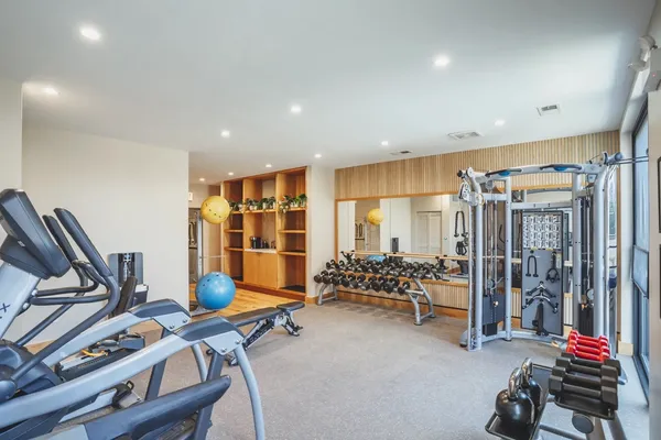 a view of a room with gym equipment